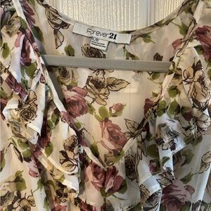 Forever 21 Floral Ruffle short sleeve dress with satin belt and slip cover